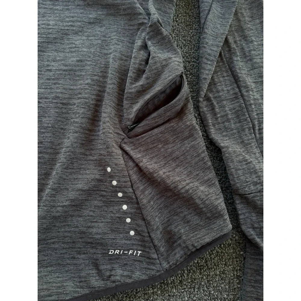 Nike Dri-FIT Quarter Zip Pullover Womens Large Dark Gray Heather Thumb Holes Run